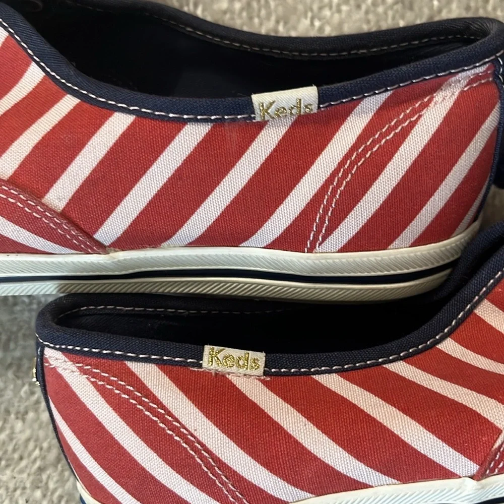 Kate Spade‎ Keds Lace-up Canvas Sneaker Red White Stripes Size 9
